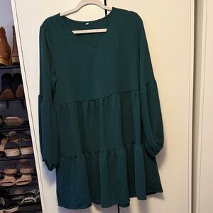 Green Long Sleeve Tiered Dress